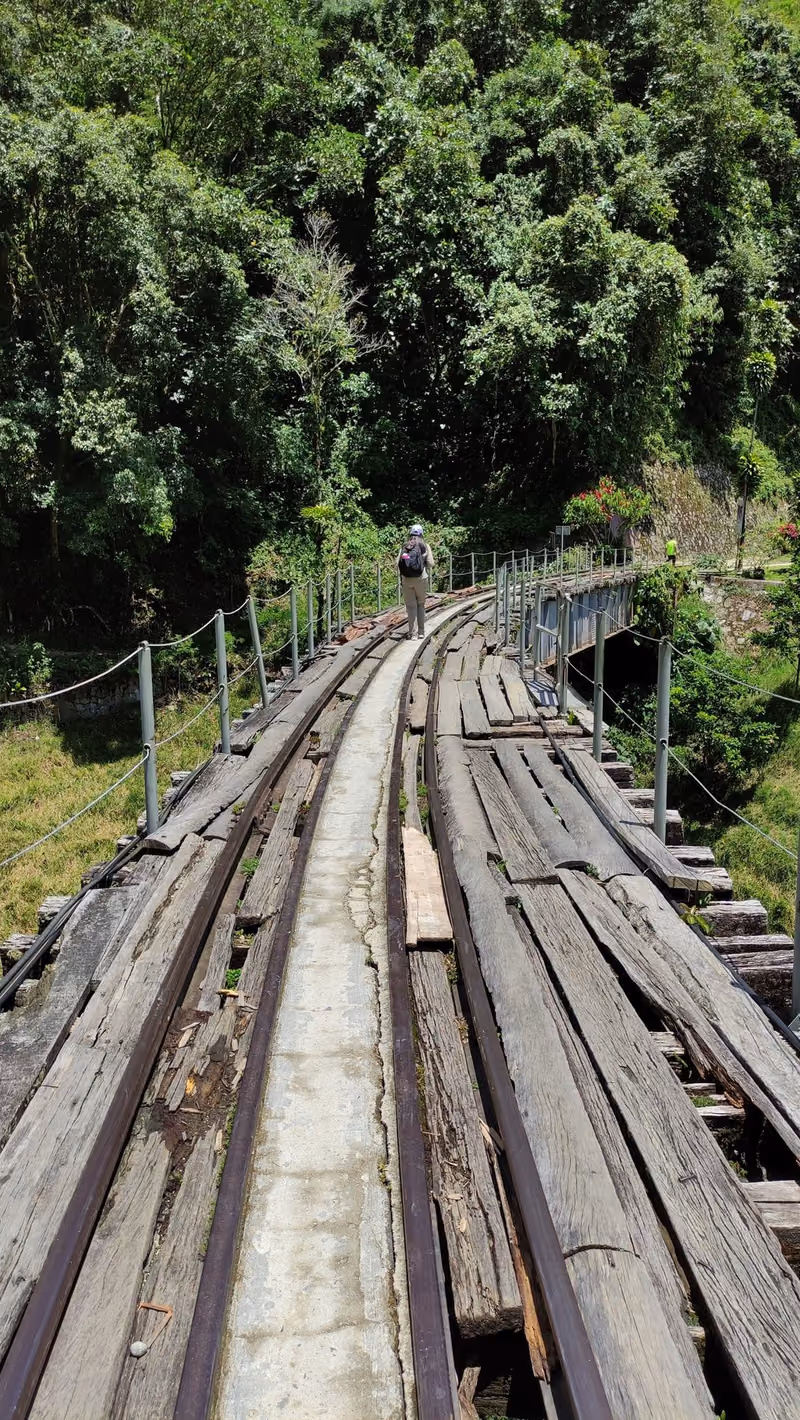 Holzschwellen der alten Bahnbrücke